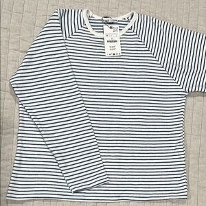 Zara Navy and White Striped Top
